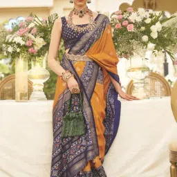 Elora Yellow & Navy Woven Saree With Unstitched Blouse-image-15