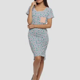 Slumber Jill Grey Cotton Printed Night Dress image 1