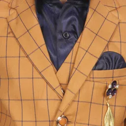 SG YUVRAJ Boys Yellow & Navy BlueChecked Single-Breasted Suit image 5