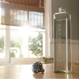 Ellementry Transparent & Navy Glass 6 cm Water Bottle With Stopper (0.75 L) - Set of 1 image 1