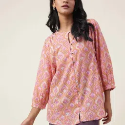 Fabindia Pink & Orange Cotton Printed Top-image-2