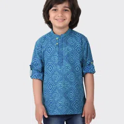 Fabindia Kids Blue Cotton Printed Kurta image 1