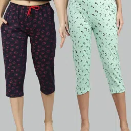 Kryptic Blue & Pista Green Printed Capris - Pack of 2 image 1