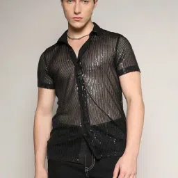 Campus Sutra Black Regular Fit Self Pattern Shirt-picture-24