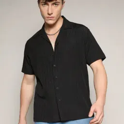 Campus Sutra Black Regular Fit Striped Shirt-image-2