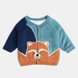 MINIKLUB Boys Blue & Orange Cotton Color Block Full Sleeves Sweater-image-7