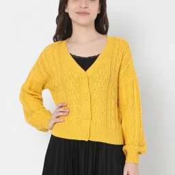Vero Moda Mustard Self Design Sweater image 1