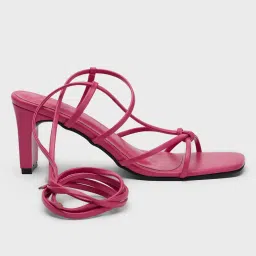 RSVP by Nykaa Fashion Pink Square Toe Strappy Tie Up Heels image 2