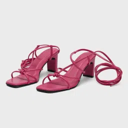 RSVP by Nykaa Fashion Pink Square Toe Strappy Tie Up Heels image 3