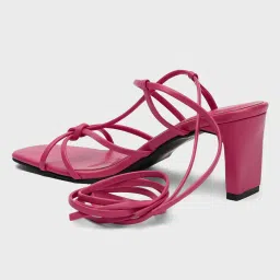 RSVP by Nykaa Fashion Pink Square Toe Strappy Tie Up Heels image 4