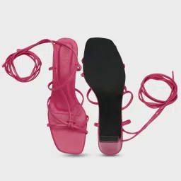 RSVP by Nykaa Fashion Pink Square Toe Strappy Tie Up Heels image 5