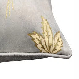 Good Vibes Grey & Yellow 5 Pieces Floral Velvet Square Cushion Covers image 4