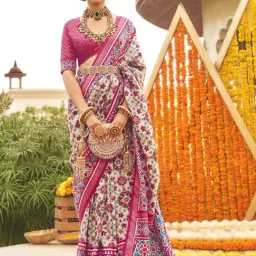 Elora Beige & Pink Printed Saree With Unstitched Blouse-image-46