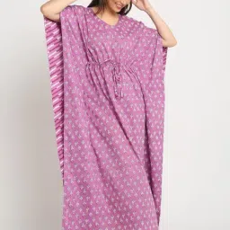 Sweet Dreams Purple Cotton Geometric Night Dress-picture-25