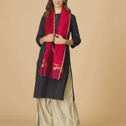 FabBasics by Fabindia Maroon Cotton Silk Stole-picture-14