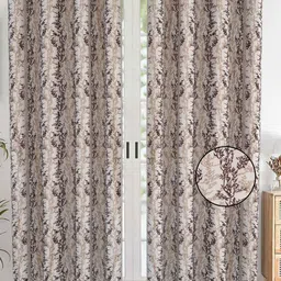 AJISH Brown & White Set of 2 Floral Door Curtain-picture-19