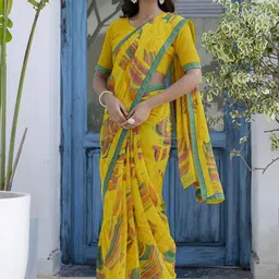 KALINI Yellow Poly Georgette Printed Sarees image 4