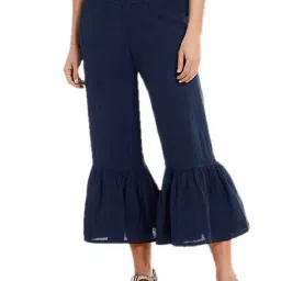 PATRORNA Navy Cotton Blend Relaxed Fit Mid Rise Capris-picture-11