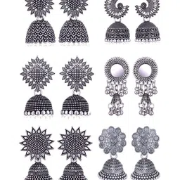Sangria Set Of 6 Silver Plated Oxidised Dome Shaped Jhumkas-image-83