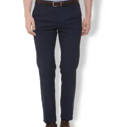 Van Heusen Blue Slim Fit Flat Front Trousers-image-2