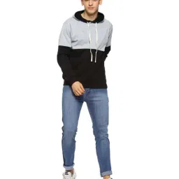 Campus Sutra Grey & Black Regular Fit Hooded Sweatshirt image 5