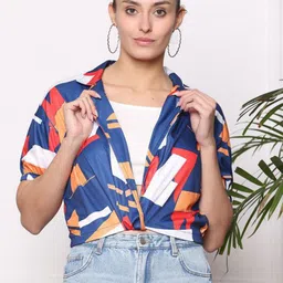 Zicada Women Printed Polo Collar Extended Sleeves Pockets T-shirt-image-69