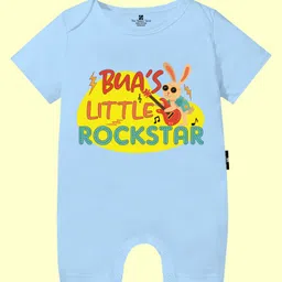 The Peppy Tend 100% Cotton Family Theme Half Sleeves Buas Little Rockstar Text Printed Romper - Blue-picture-25