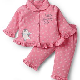 CUCUMBER Sinker Knit Full Sleeves Night Suit with Penguin Print - Pink-picture-6
