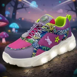 Hopits Graffiti Designed Star Embellished Lace Up LED Sneakers -Pink-picture-17