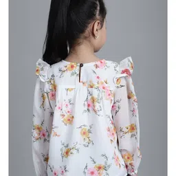 Mini & Ming Georgette Full Sleeves Floral Printed Top - Off White image 3