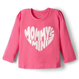 Babyhug Cotton Knit Full Sleeves Night Suit with Mommy's Mini & Heart Print - Pink image 2