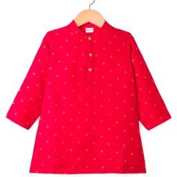 Babyhug Cotton Woven Full Sleeves Kurta Dhoti Set With Foil Print - Red image 2