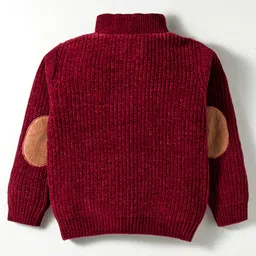 Yellow Apple Knit Full Sleeves Sweater With Kangaroo Pocket - Maroon image 2