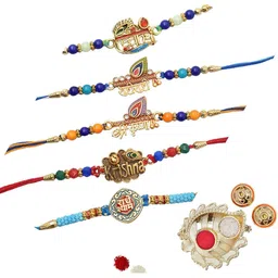 MEIRA JEWELLERY Set Of 5 Beaded Shri Krishna Rakhi Comes with Roli Chawal & Greeting Card-picture-26