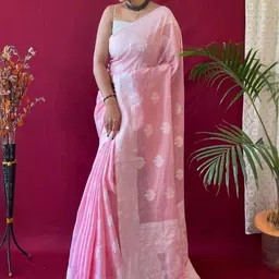 WOVENSTOCK Floral Chikankari Pure Silk Handloom Kanjeevaram Saree image 3