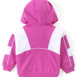 Babyhug Terry Cotton Knit Full Sleeves Text Printed Hooded Top & Jogger Pants Set - Purple & White image 3