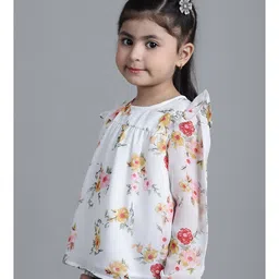Mini & Ming Georgette Full Sleeves Floral Printed Top - Off White image 4