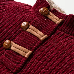 Yellow Apple Knit Full Sleeves Sweater With Kangaroo Pocket - Maroon image 3