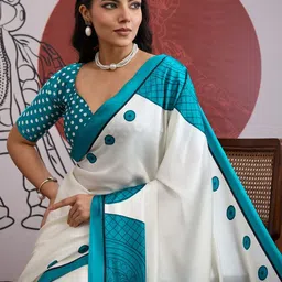 Anouk Rustic Ethnic Motifs Printed Designer Satin Banarasi Saree With Blouse Piece image 5