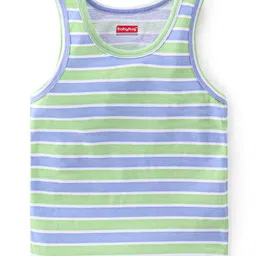 Babyhug 100% Cotton Sleeveless Sando With Teddy Print Pack Of 3 - Green & Purple image 4