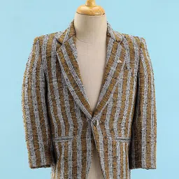 Dapper Dudes Full Sleeves Striped Blazer With Unique 88 Text Printed Tee - Mustard image 4