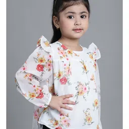 Mini & Ming Georgette Full Sleeves Floral Printed Top - Off White image 5