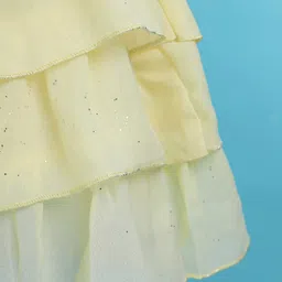 Enfance Cap Sleeves Brand Name Foil Printed Layered Knee Length Dress - Lemon image 4