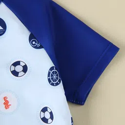 Babyhug Half Raglan Sleeves Legged Swimsuit With Nautical Theme Print - Blue image 5