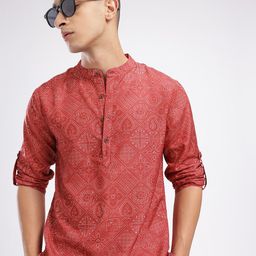 Anouk Rustic Band Collar Ethnic Motifs Printed Roll-Up Sleeves Kurta-picture-14