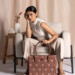 ZOUK Jodhpur Damask Book Brown Printed Tote Handbag image 2