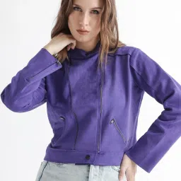 RAREISM Purple Polyester Solid Long Sleeves Jacket image 1