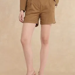 RAREISM Khaki Cotton Blend Solid Shorts image 1