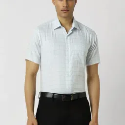 Van Heusen Blue Cotton Regular Fit Checks Shirt-picture-14
