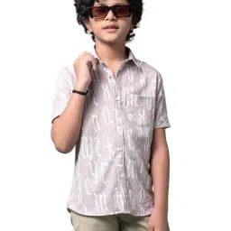 Crimsoune Club Boys Beige Slim Fit Printed Shirt-picture-34